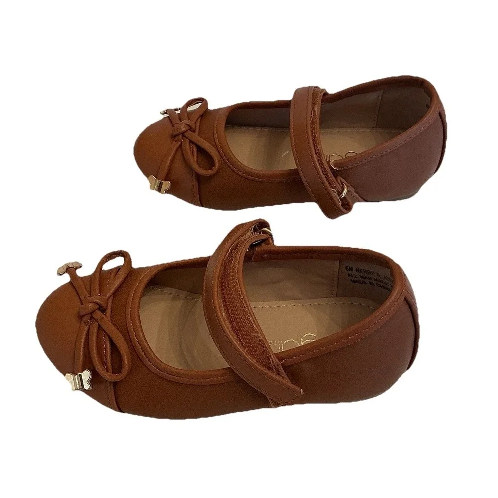 Girls Sugar Brown Mary Jane Dress Shoes Butterfly Bows - Toddler Size 6
